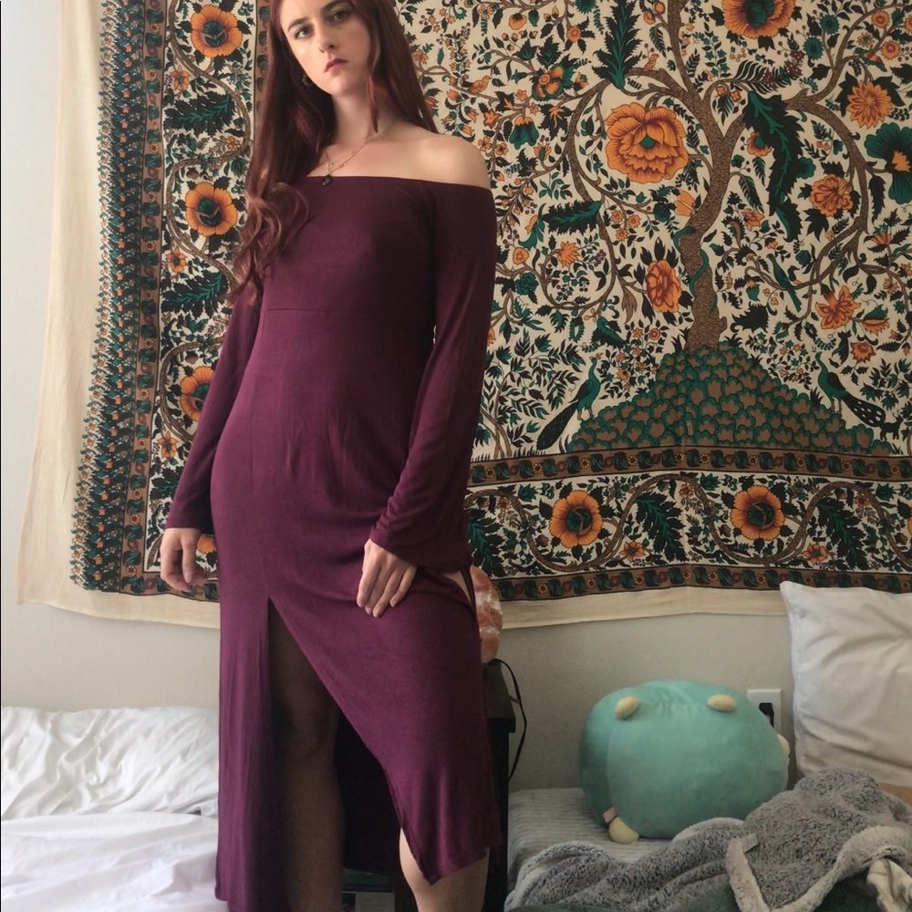 Express Maroon off the shoulder maxi dress